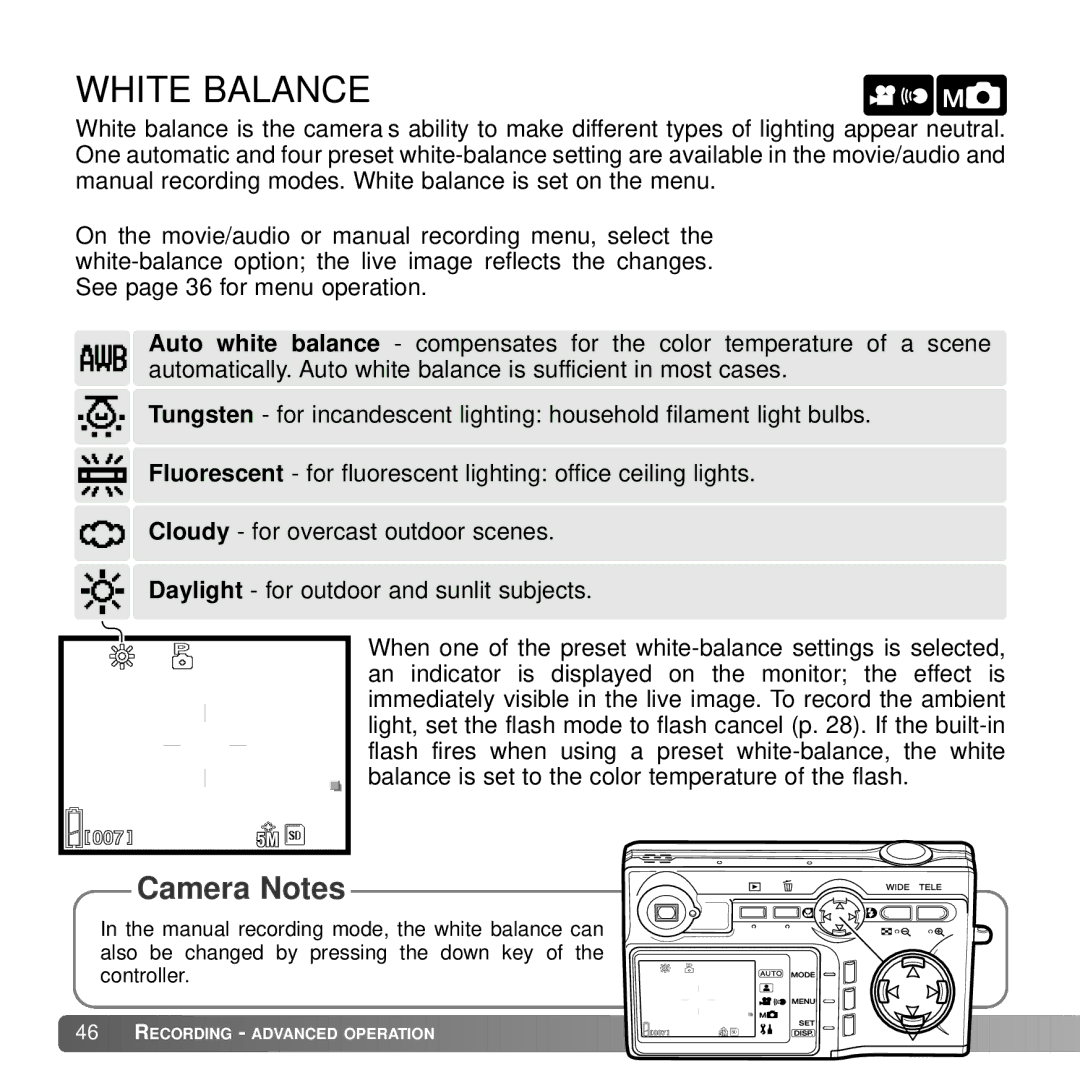 Konica Minolta G530 instruction manual White Balance 