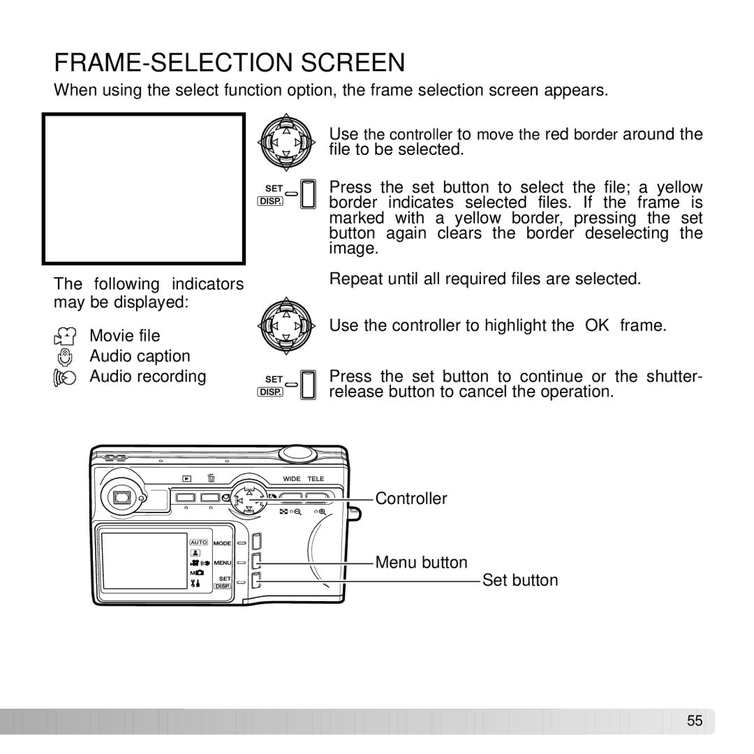 Konica Minolta G530 instruction manual FRAME-SELECTION Screen 