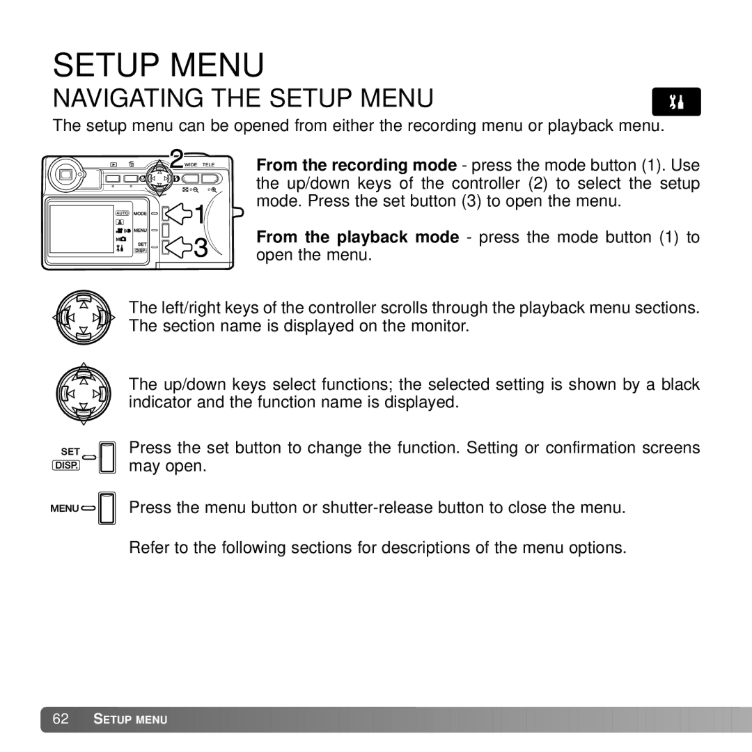 Konica Minolta G530 instruction manual Navigating the Setup Menu 