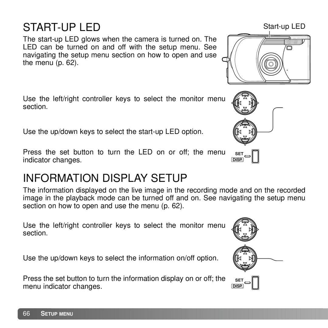 Konica Minolta G530 instruction manual Start-Up Led, Information Display Setup 