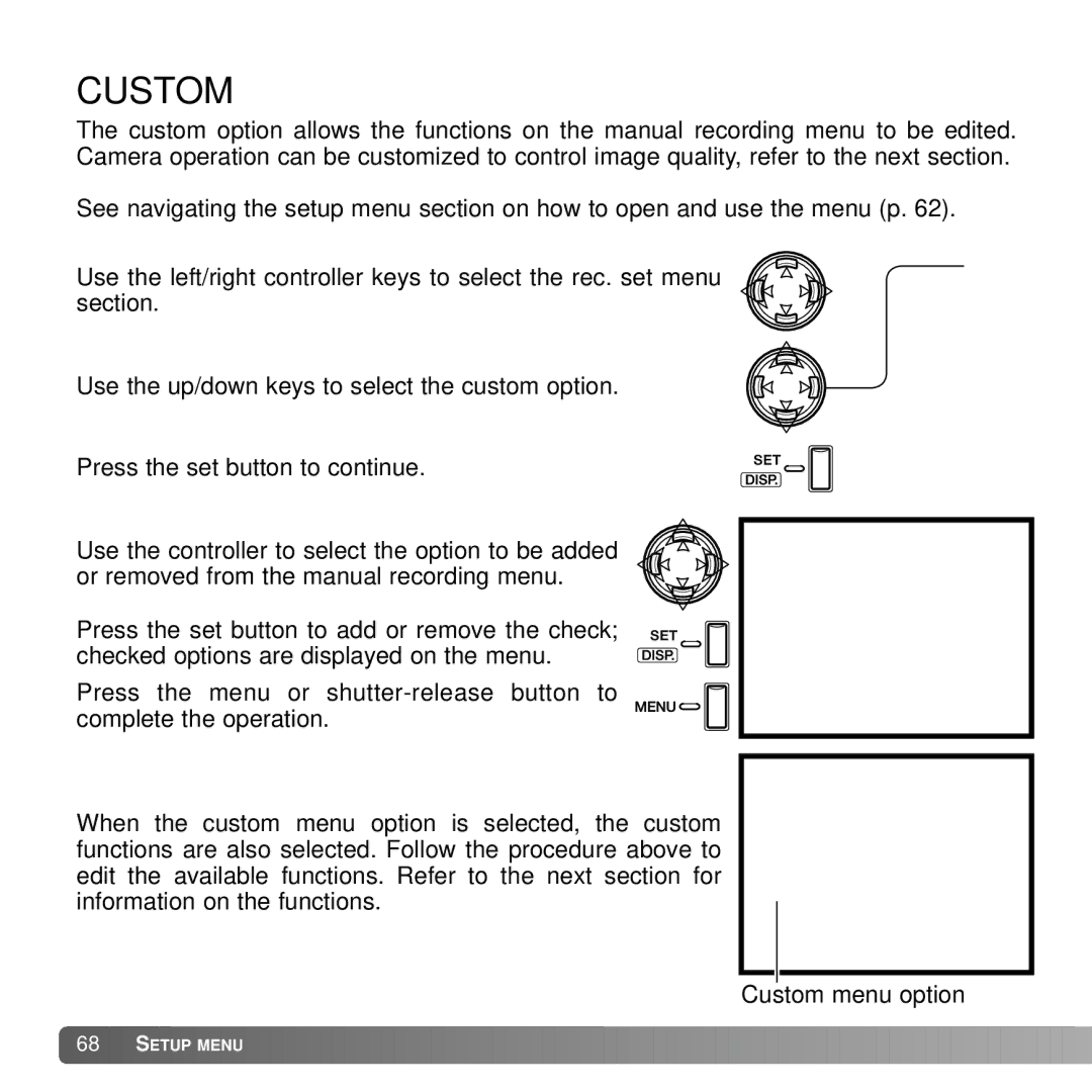 Konica Minolta G530 instruction manual Custom 