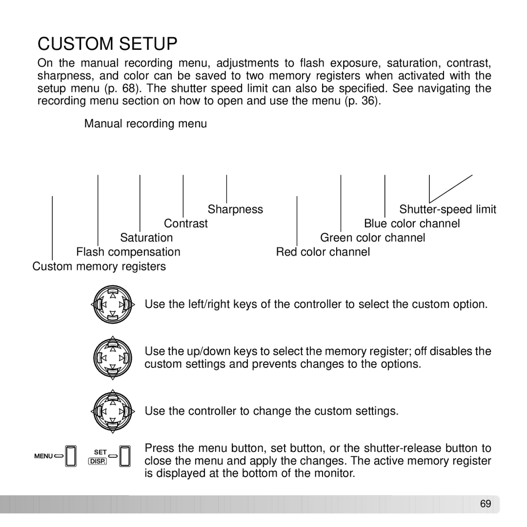 Konica Minolta G530 instruction manual Custom Setup 