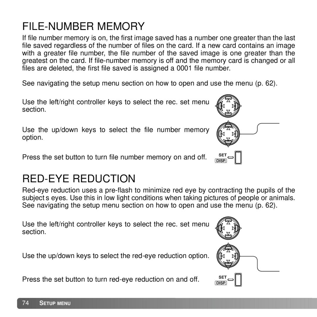 Konica Minolta G530 instruction manual FILE-NUMBER Memory, RED-EYE Reduction 