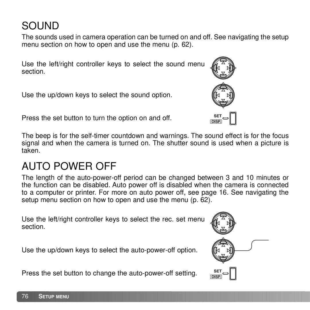 Konica Minolta G530 instruction manual Sound, Auto Power OFF 