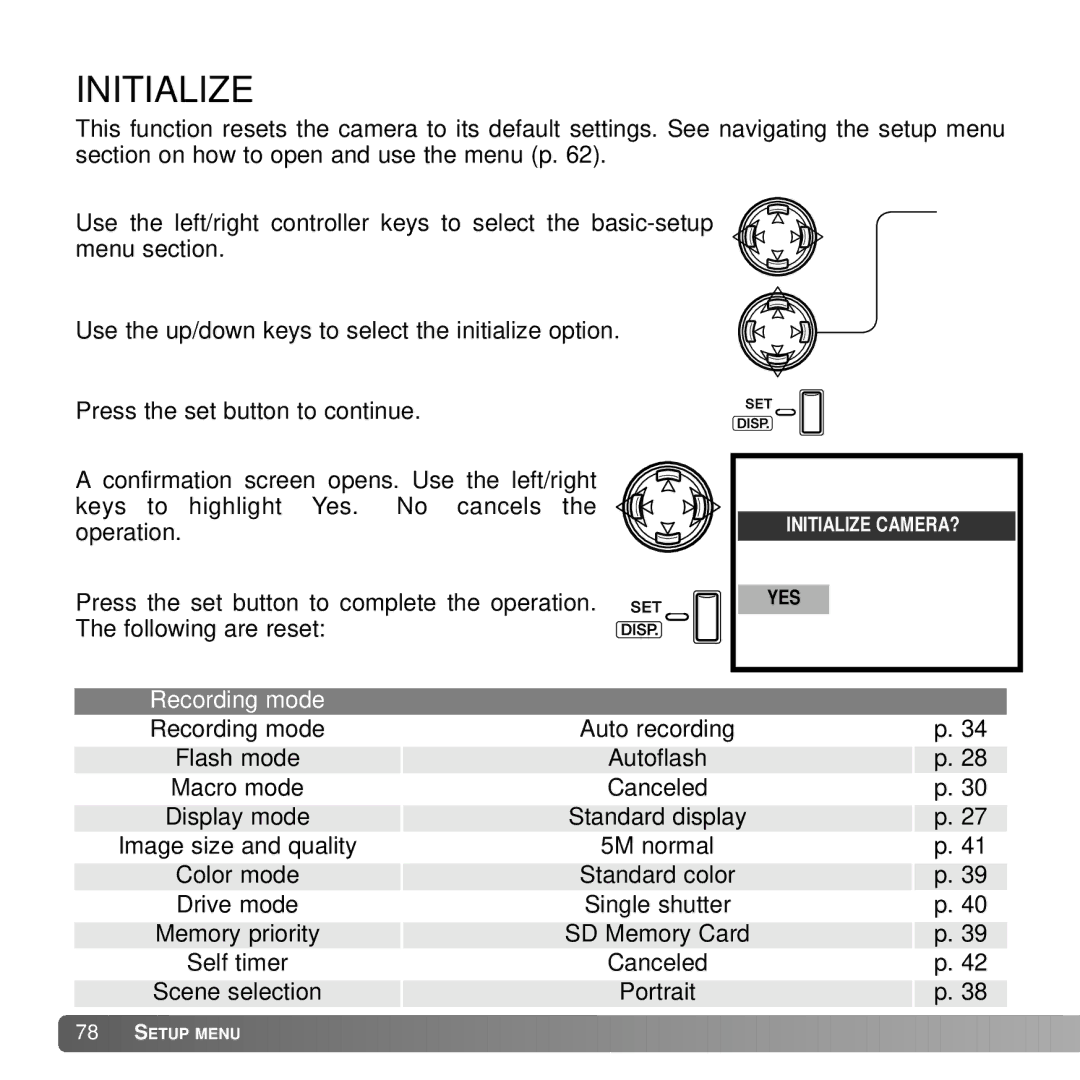 Konica Minolta G530 instruction manual Initialize, Recording mode 