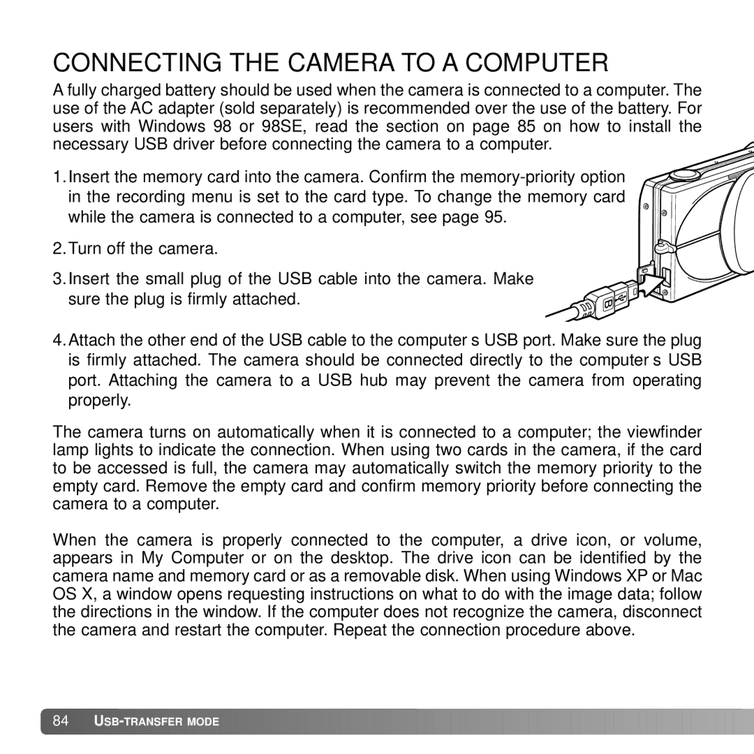 Konica Minolta G530 instruction manual Connecting the Camera to a Computer 