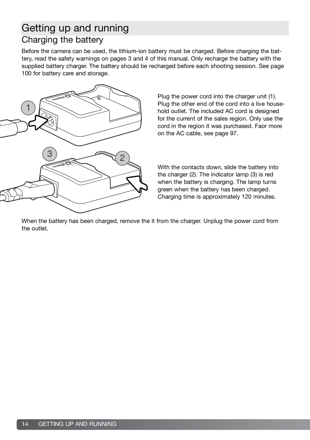 Konica Minolta G600 instruction manual Getting up and running, Charging the battery 