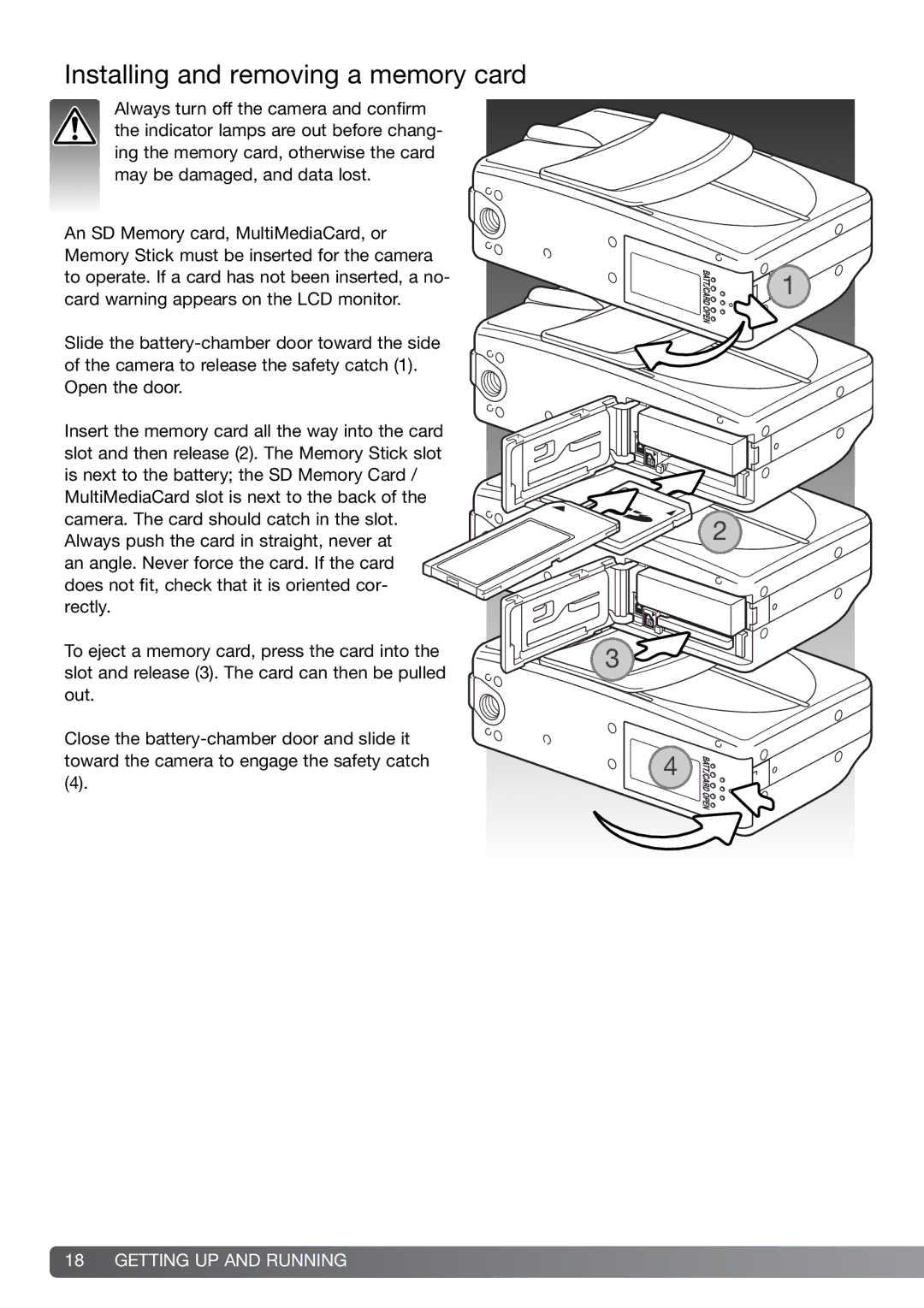 Konica Minolta G600 instruction manual Installing and removing a memory card 