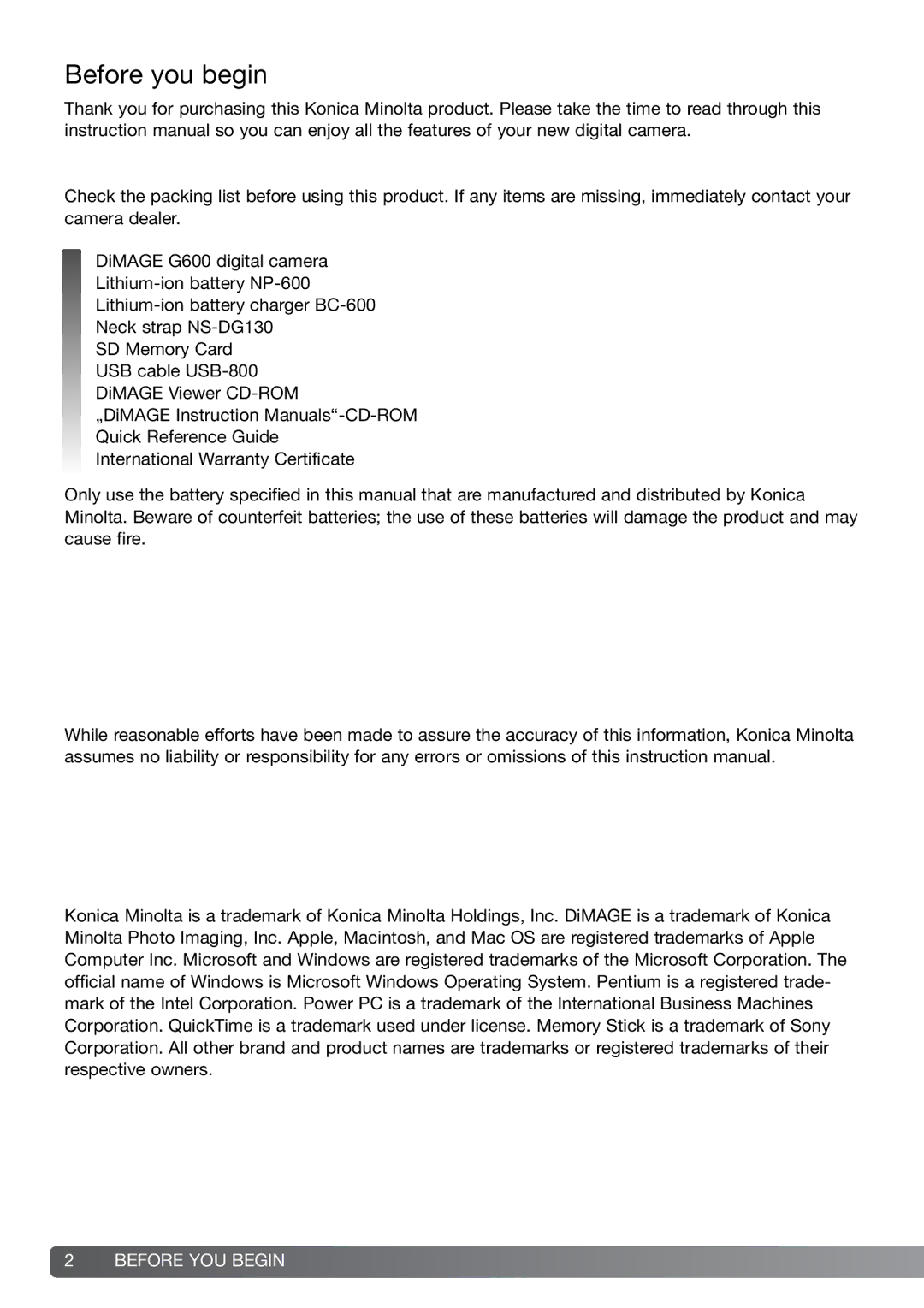 Konica Minolta G600 instruction manual Before you begin 