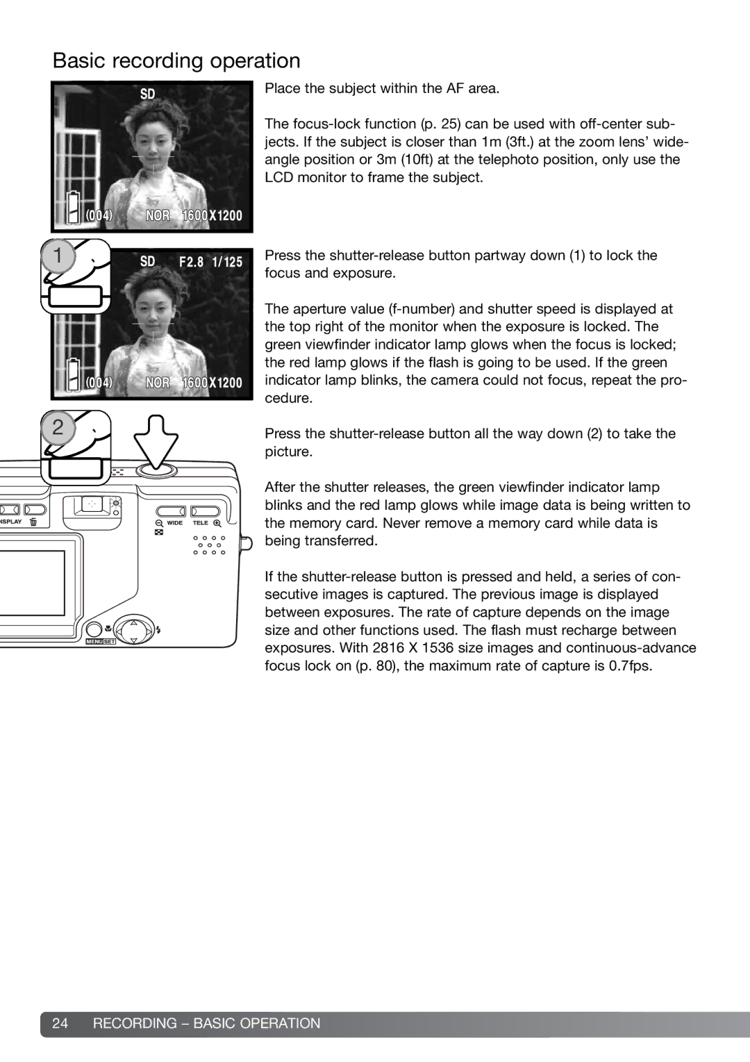 Konica Minolta G600 instruction manual Basic recording operation 