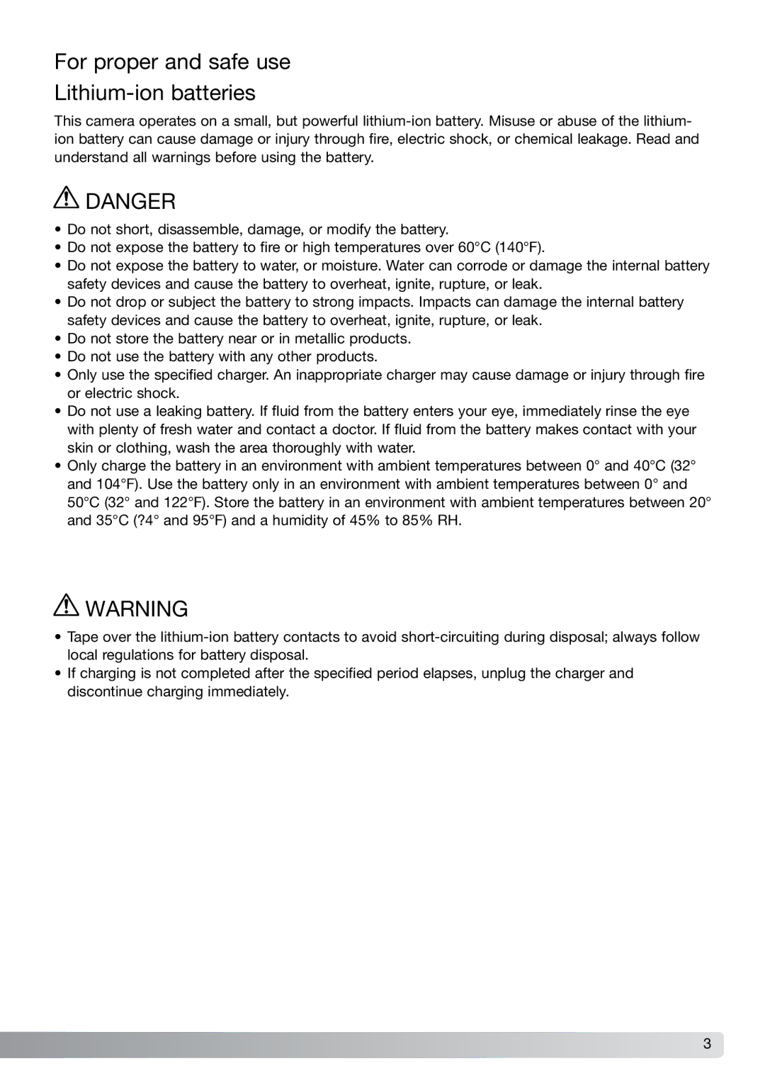 Konica Minolta G600 instruction manual For proper and safe use Lithium-ion batteries 