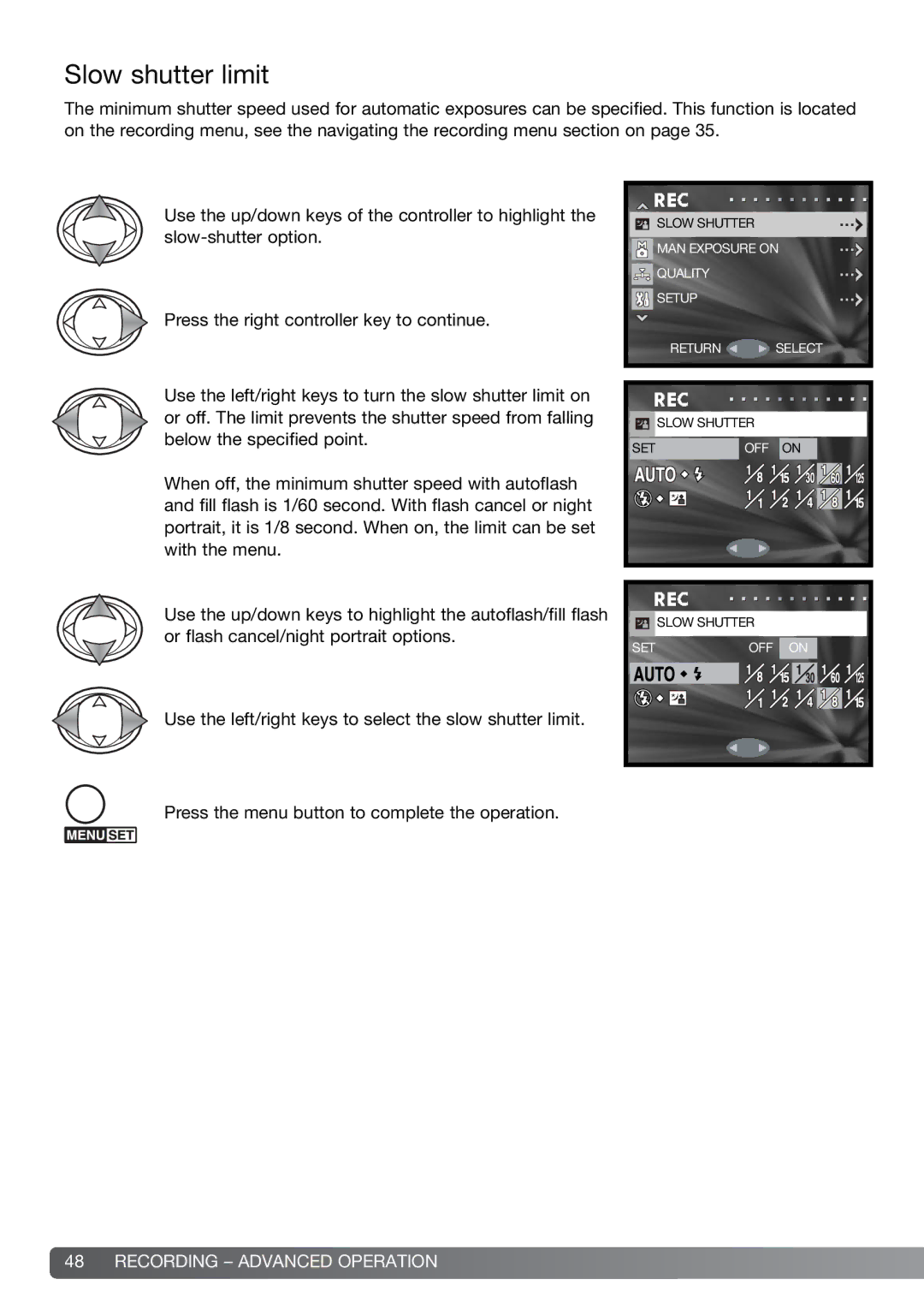 Konica Minolta G600 instruction manual Slow shutter limit 