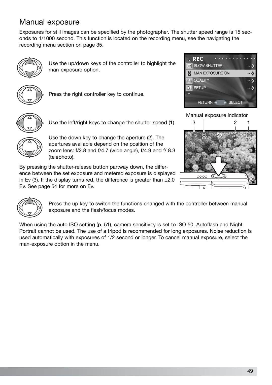 Konica Minolta G600 instruction manual Manual exposure 