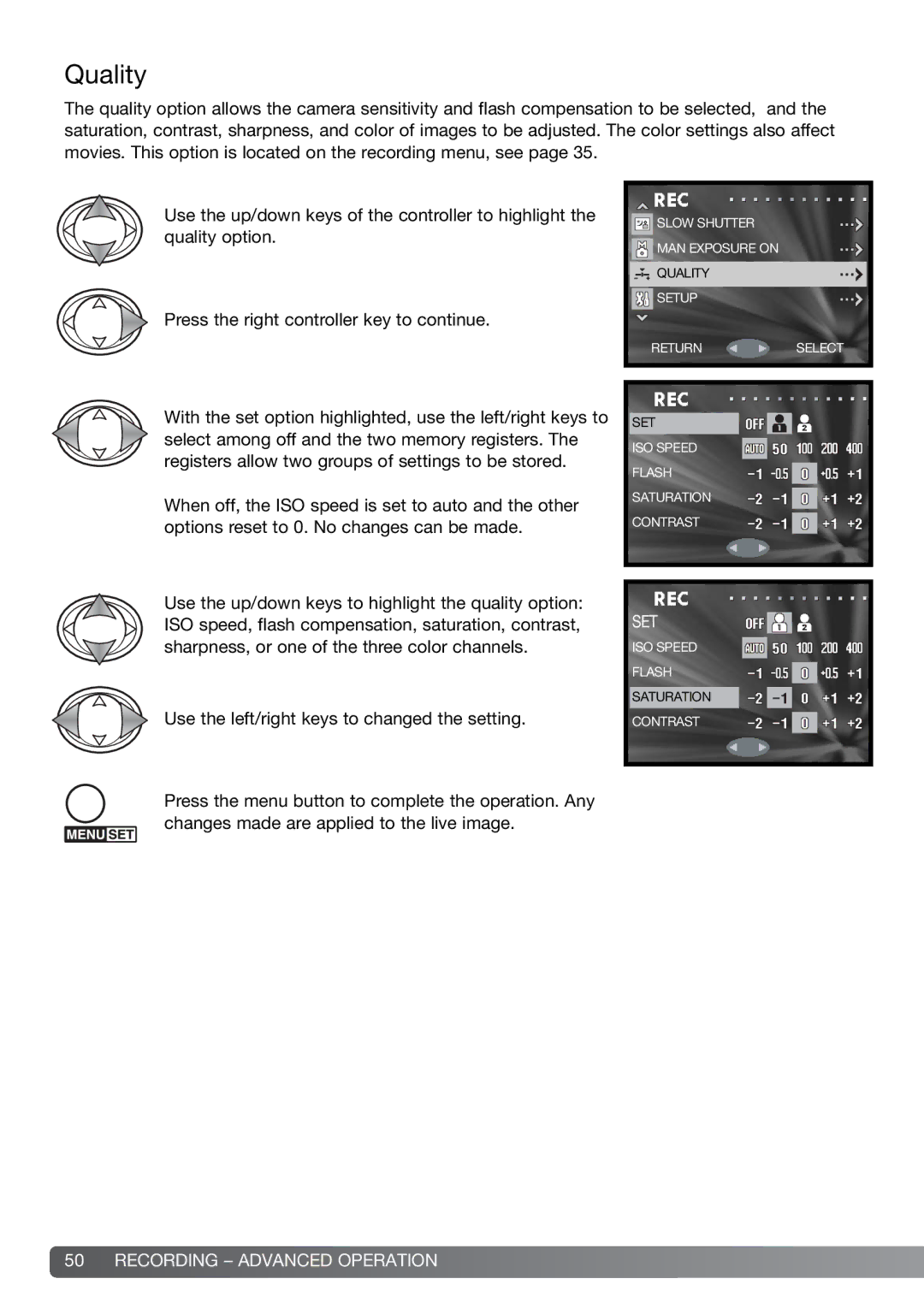 Konica Minolta G600 instruction manual Quality 