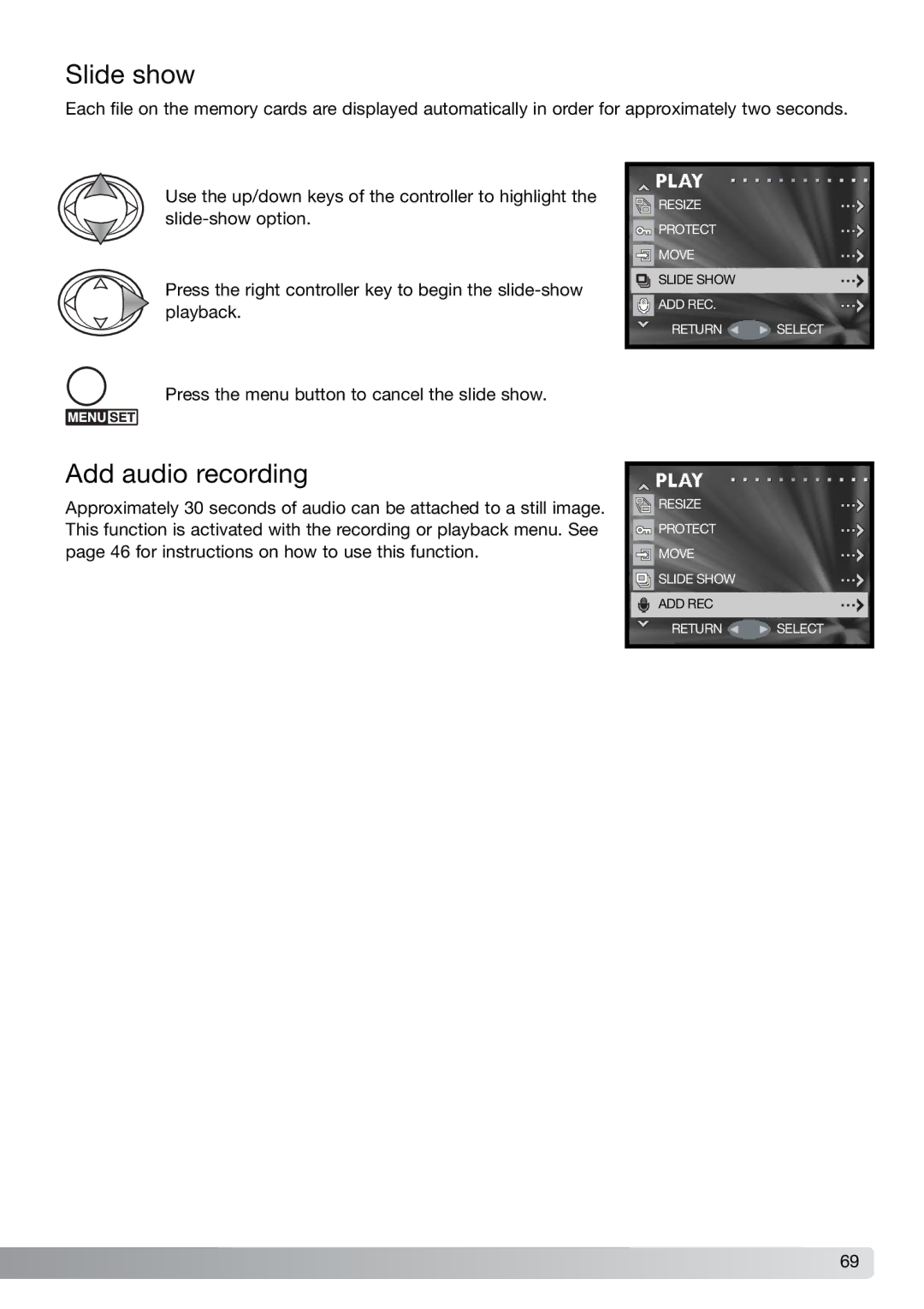 Konica Minolta G600 instruction manual Slide show, Add audio recording 