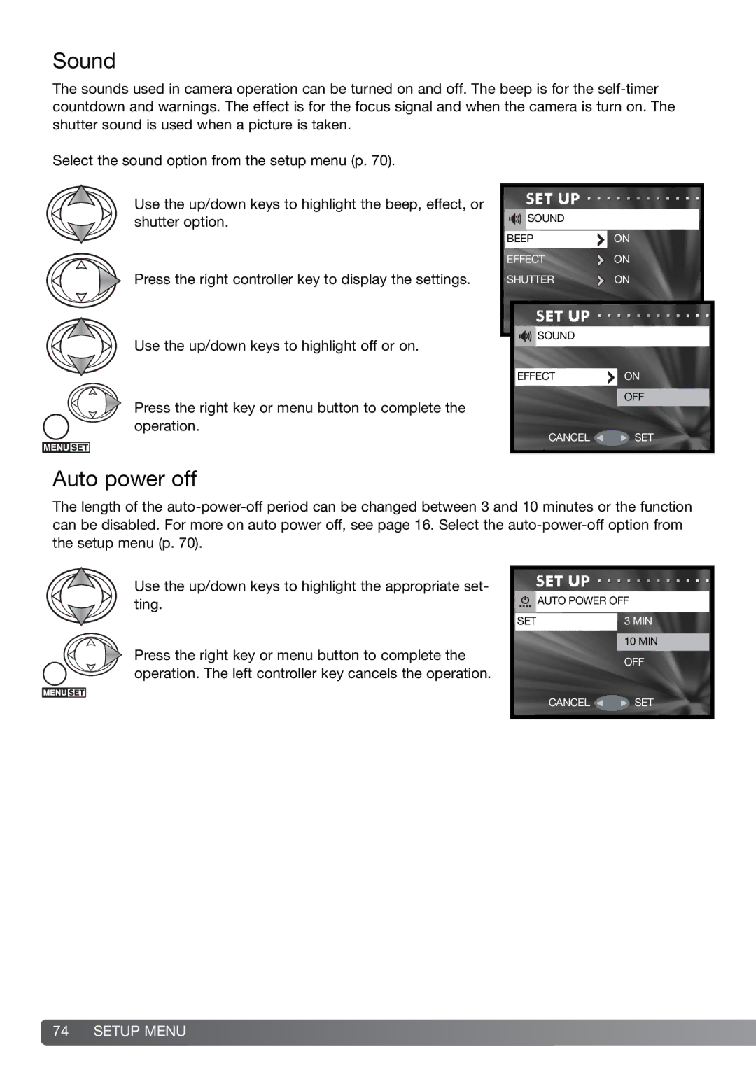 Konica Minolta G600 instruction manual Sound, Auto power off 