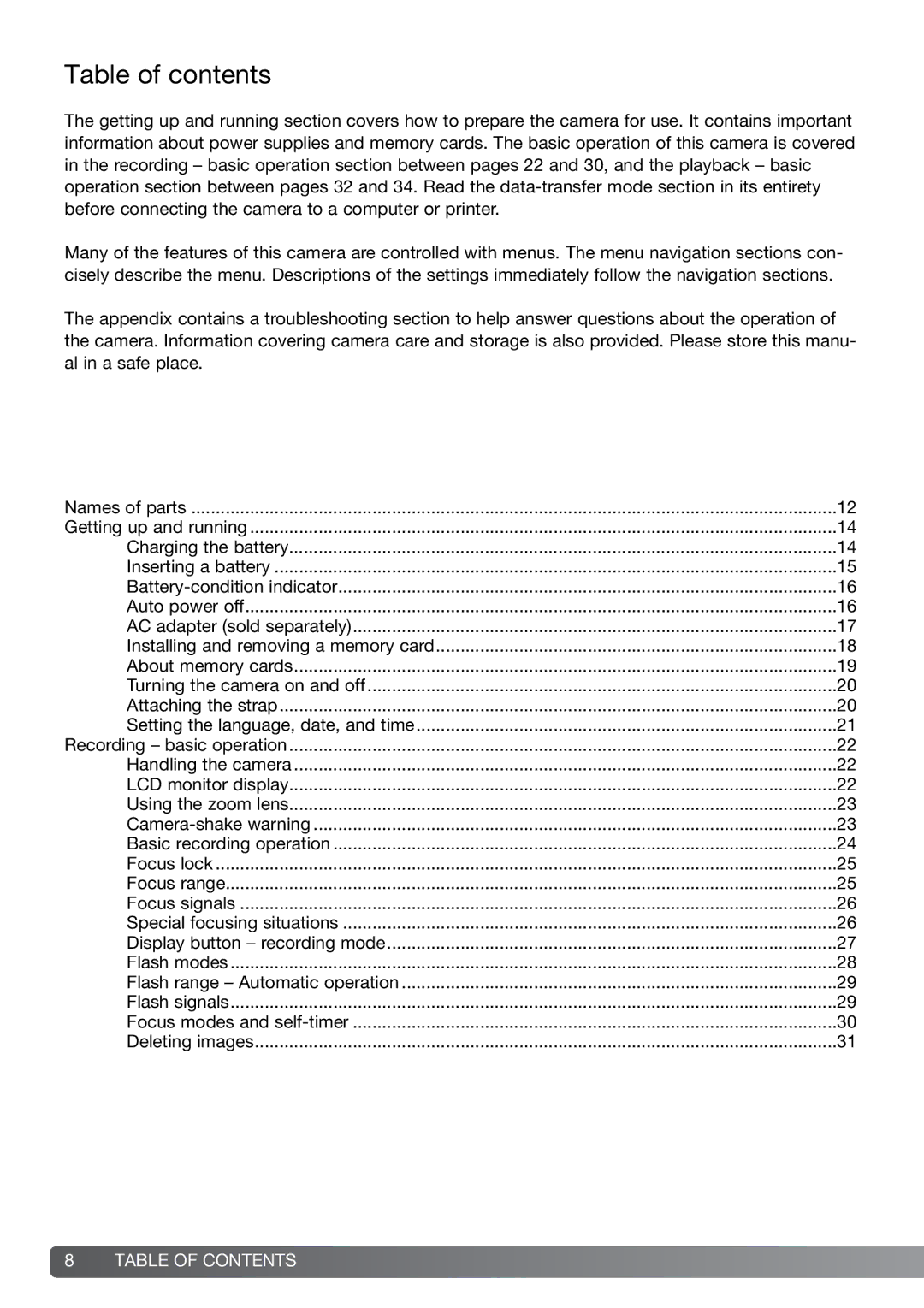 Konica Minolta G600 instruction manual Table of contents 