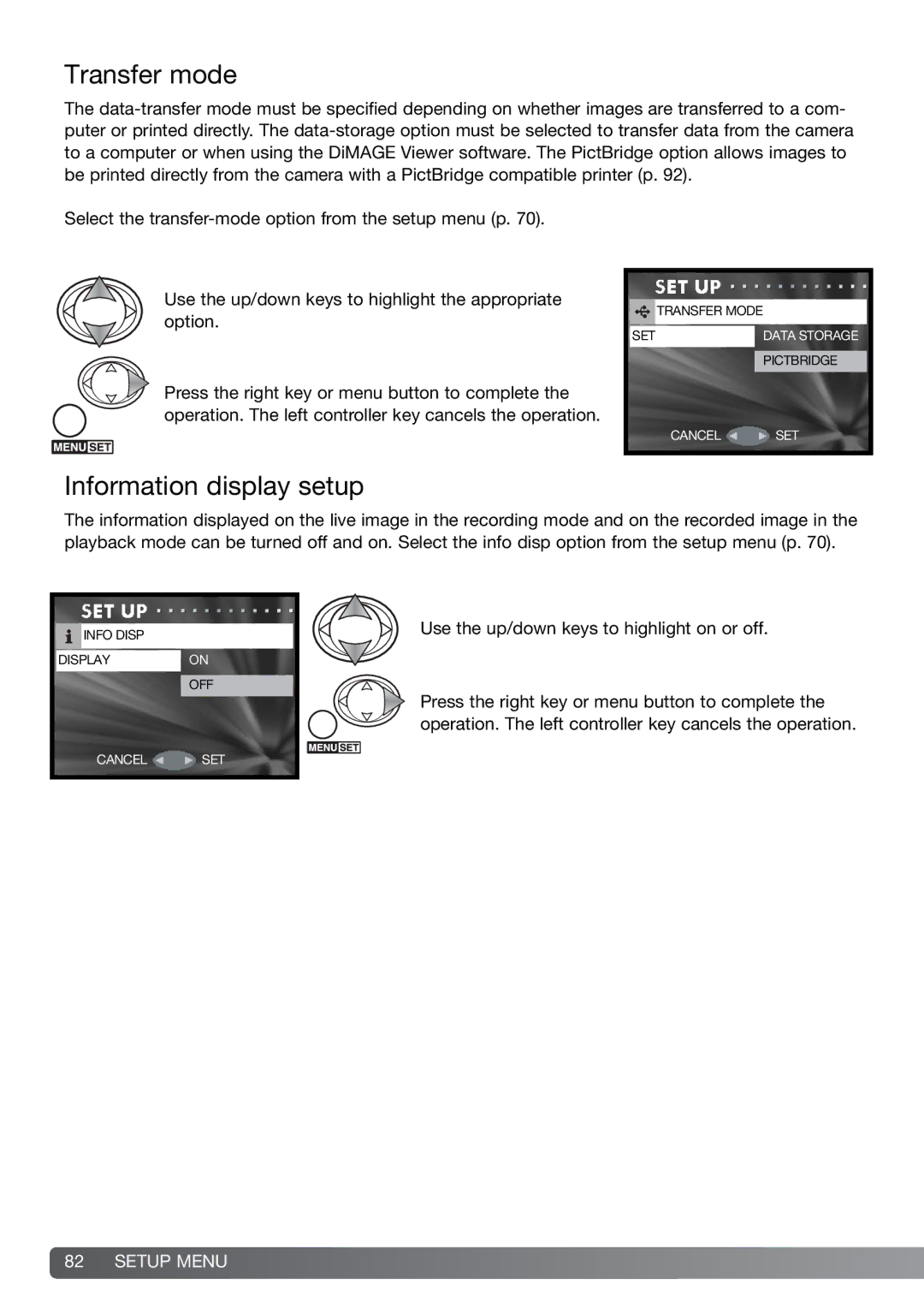 Konica Minolta G600 instruction manual Transfer mode, Information display setup 