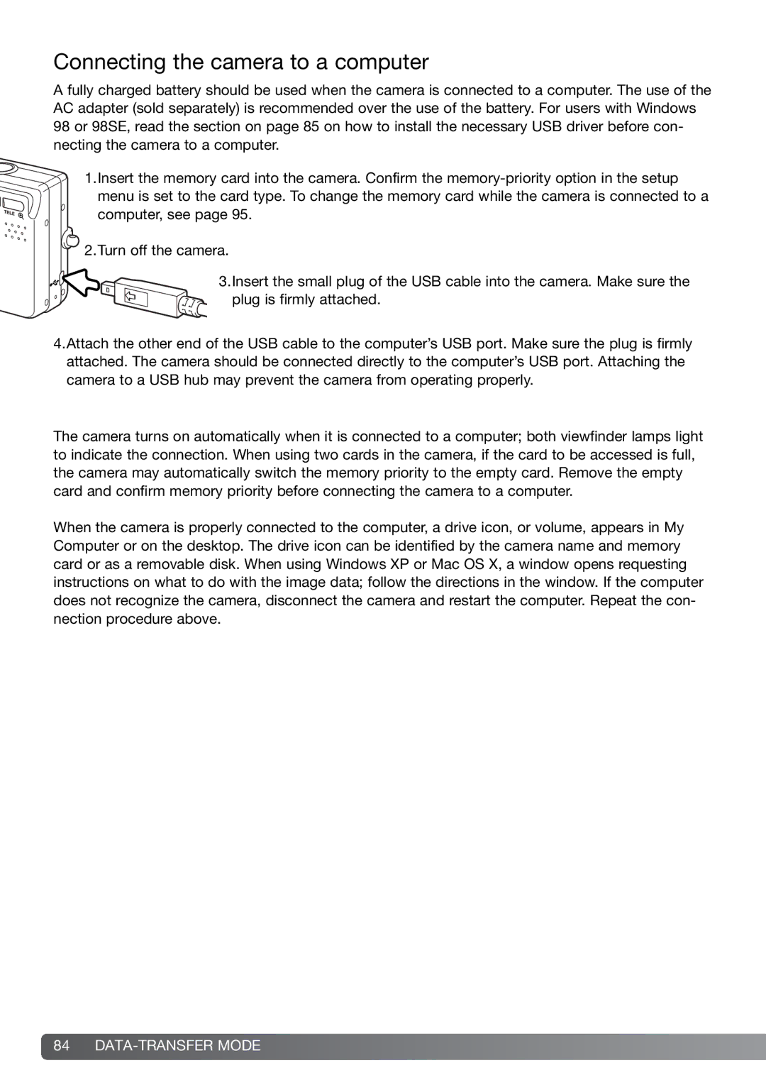 Konica Minolta G600 instruction manual Connecting the camera to a computer 