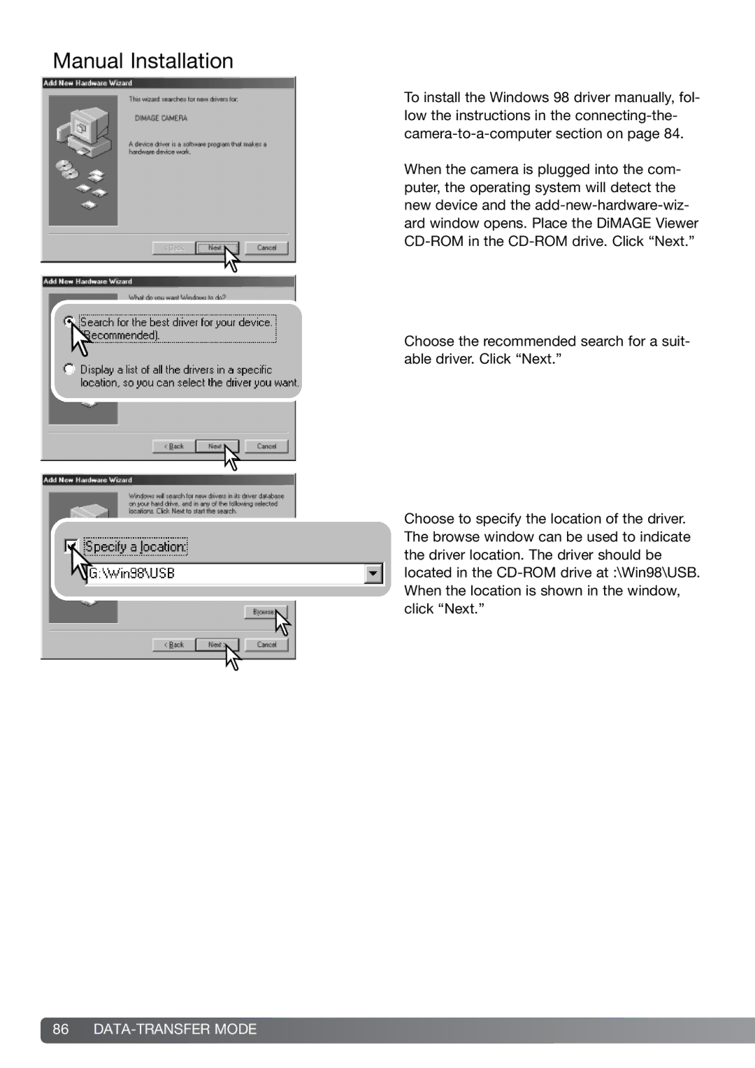 Konica Minolta G600 instruction manual Manual Installation 