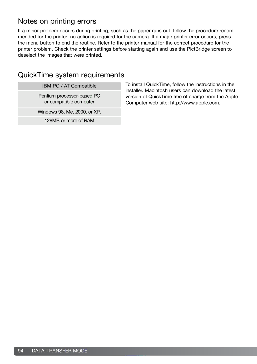 Konica Minolta G600 instruction manual QuickTime system requirements 