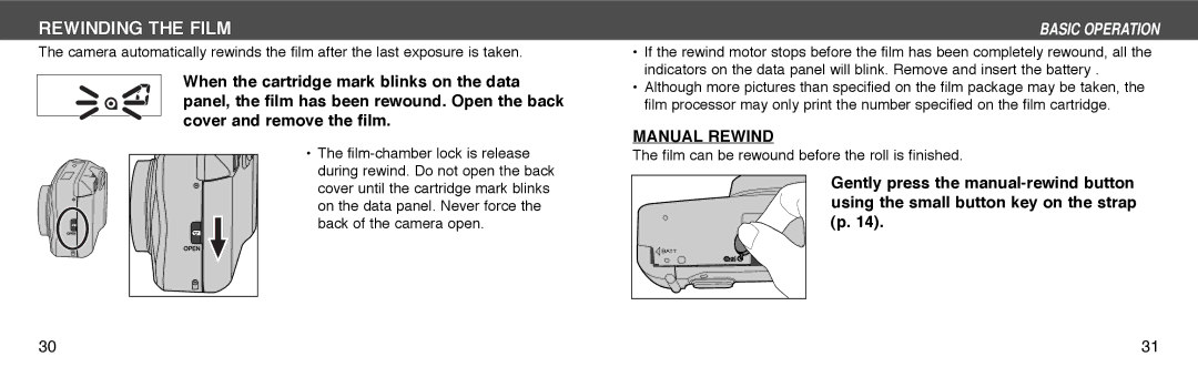 Konica Minolta I60c instruction manual Rewinding the Film, Manual Rewind 