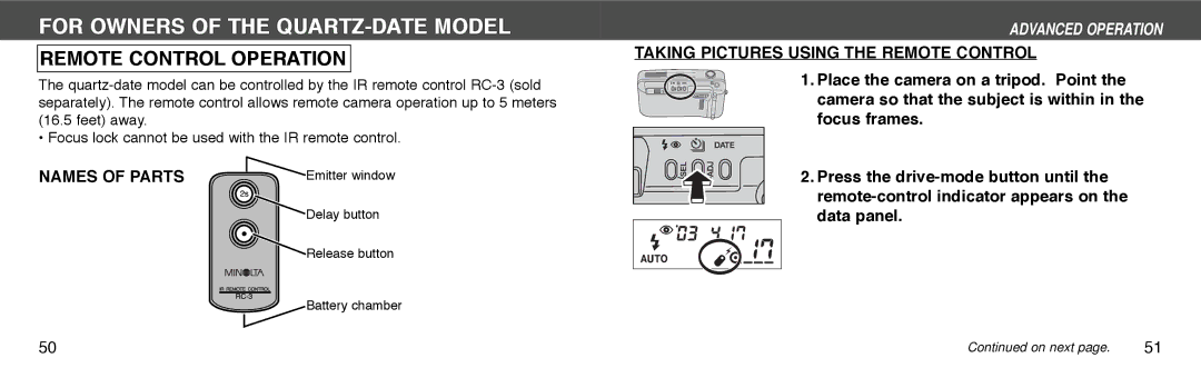 Konica Minolta I60c instruction manual Names of Parts, Taking Pictures Using the Remote Control 