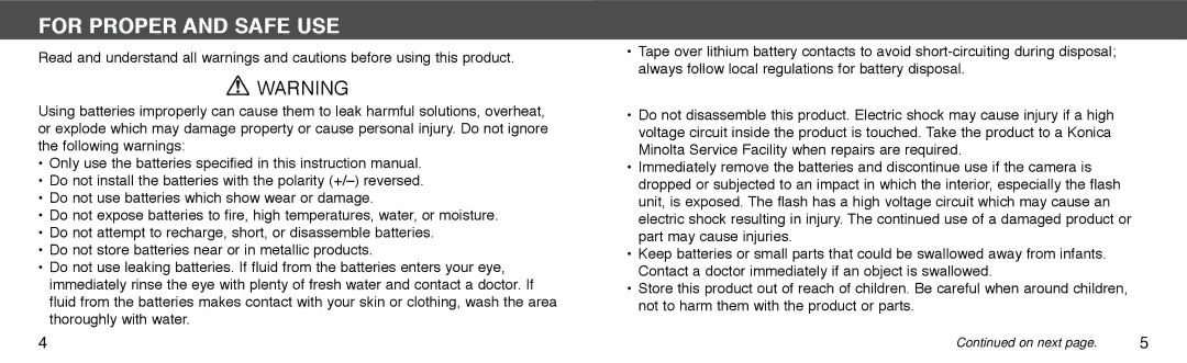 Konica Minolta I60c instruction manual For Proper and Safe USE 