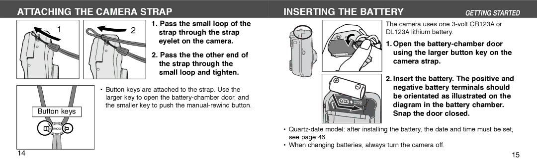 Konica Minolta I60c instruction manual Attaching the Camera Strap, Inserting the Battery 