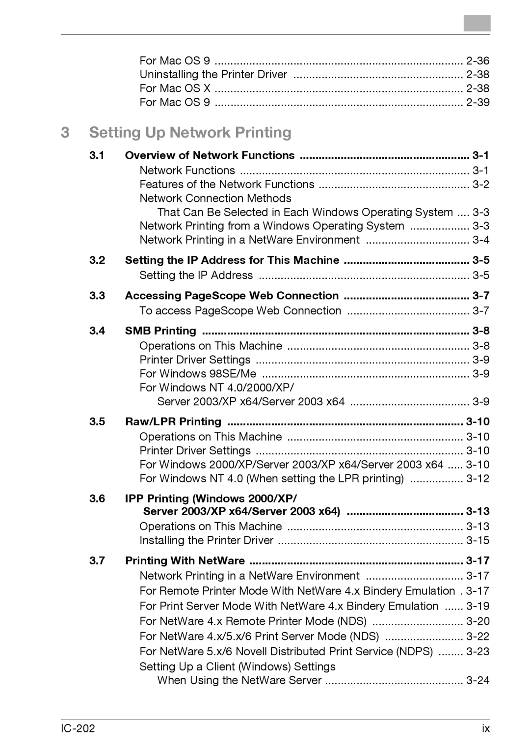 Konica Minolta IC-202 manual Overview of Network Functions, Setting the IP Address for This Machine, SMB Printing 