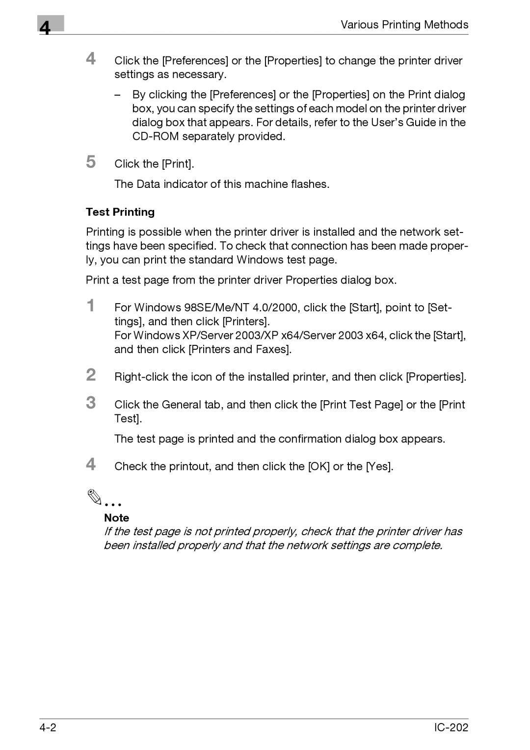 Konica Minolta IC-202 manual Test Printing 