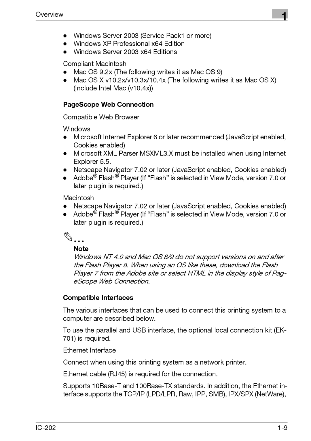 Konica Minolta IC-202 manual PageScope Web Connection, Compatible Interfaces 