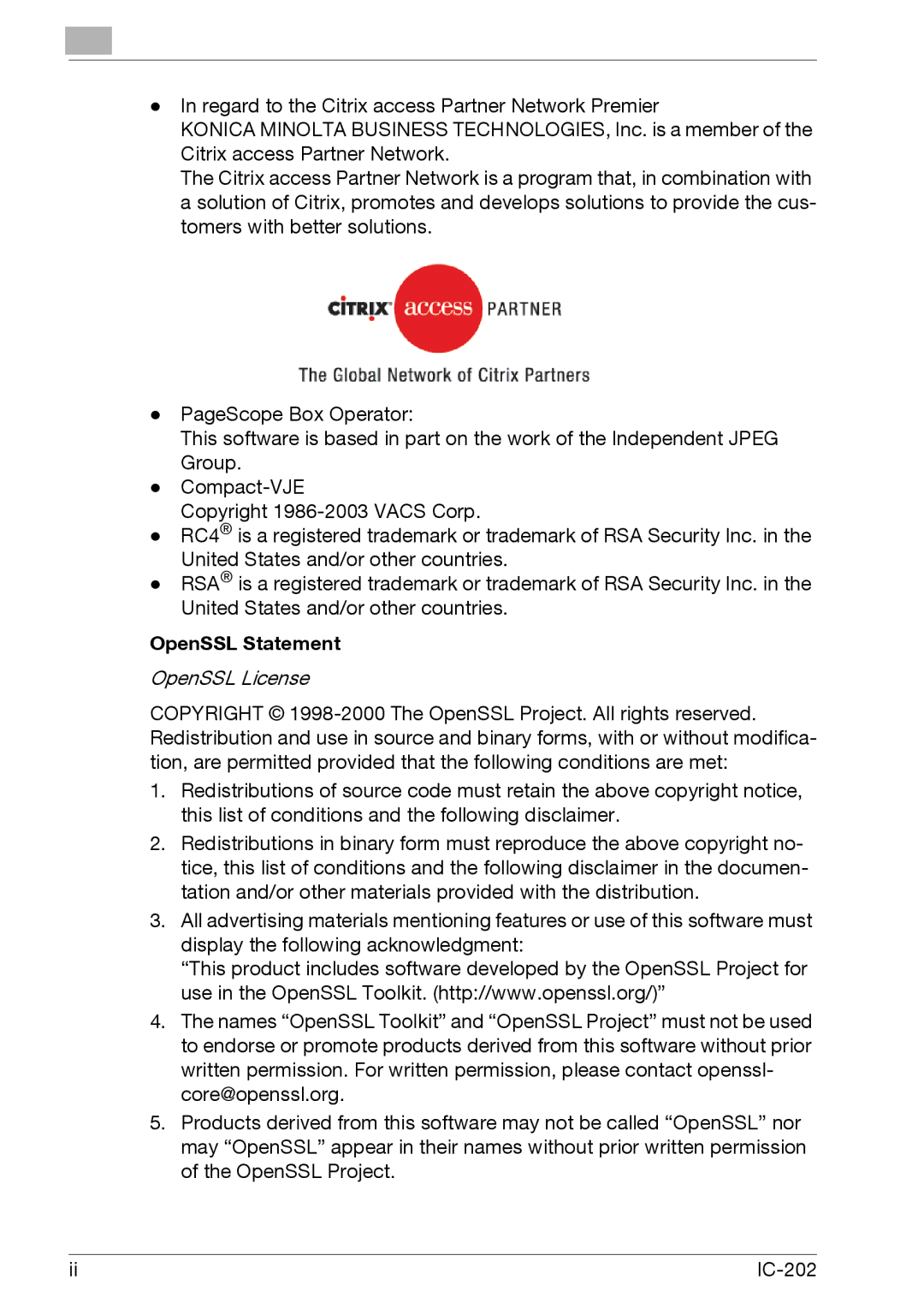 Konica Minolta IC-202 manual OpenSSL Statement, OpenSSL License 