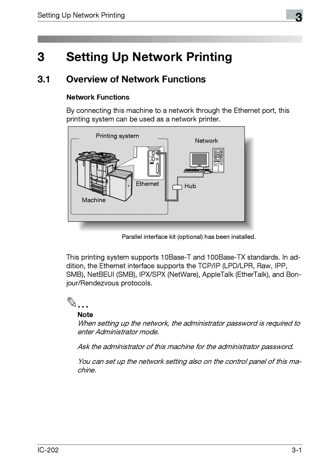 Konica Minolta IC-202 manual Overview of Network Functions, Setting Up Network Printing 