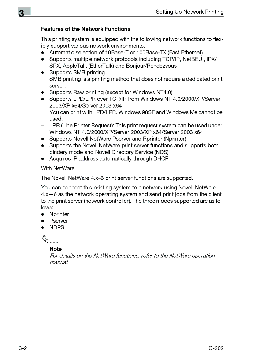 Konica Minolta IC-202 manual Features of the Network Functions, Ndps 