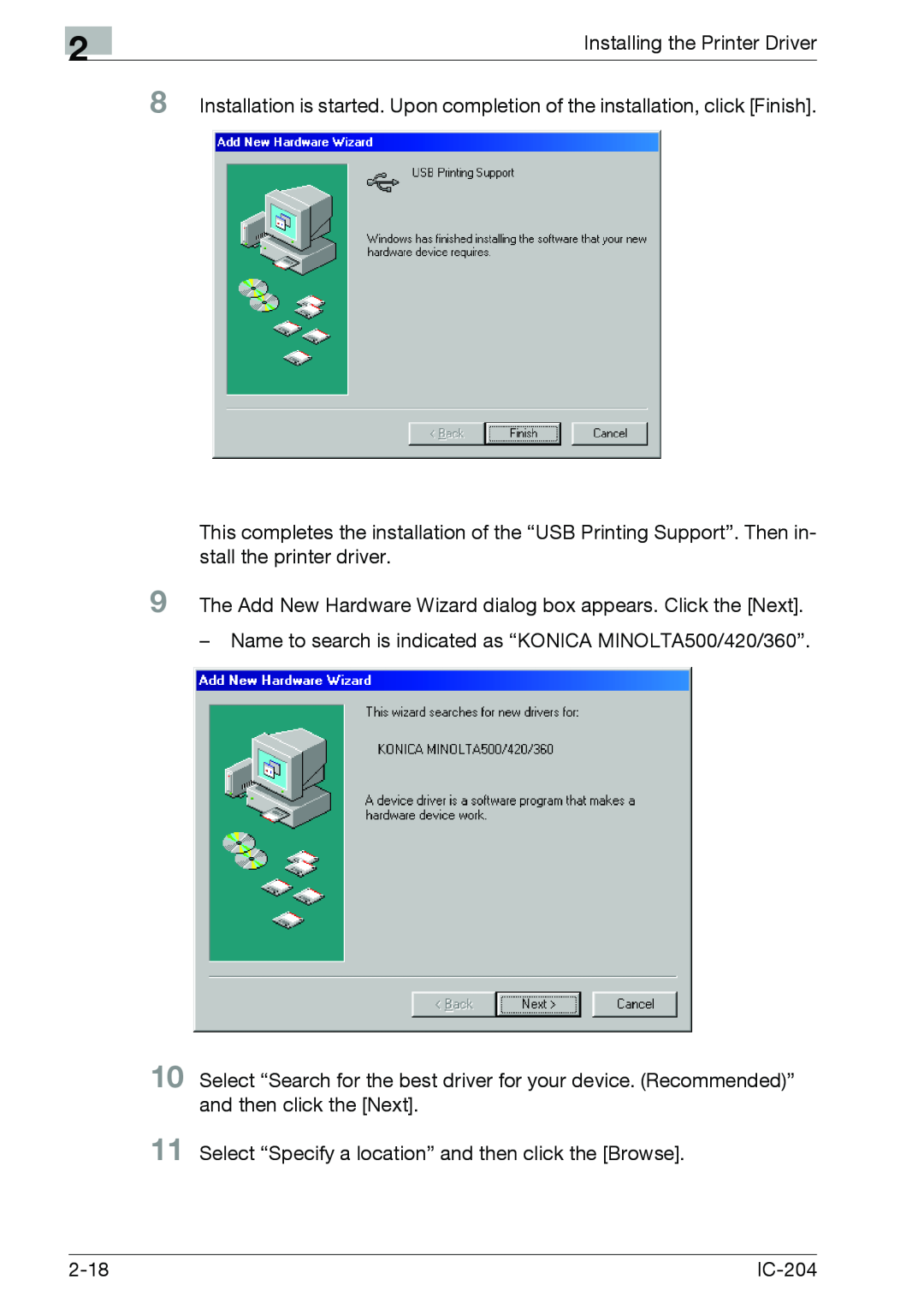 Konica Minolta IC-204 manual Installing the Printer Driver 