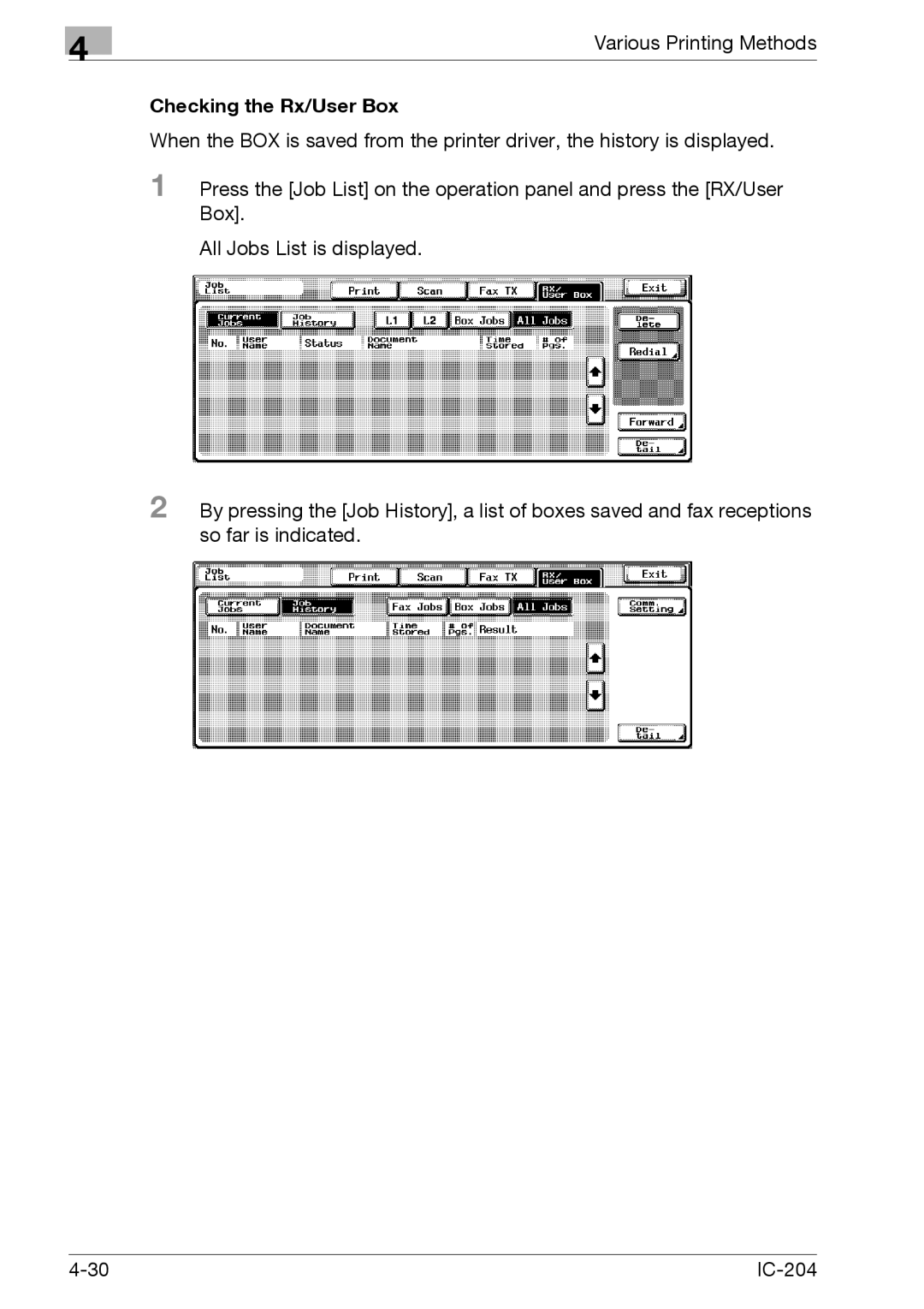 Konica Minolta IC-204 manual Checking the Rx/User Box 