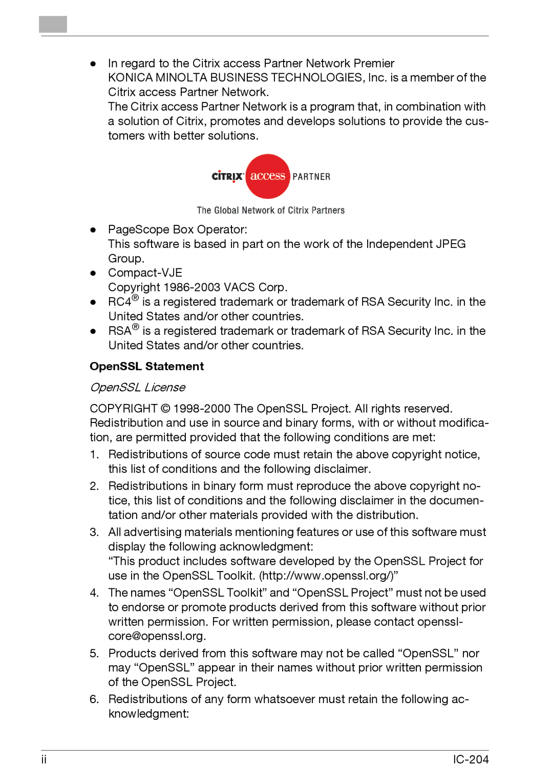 Konica Minolta IC-204 manual OpenSSL Statement, OpenSSL License 