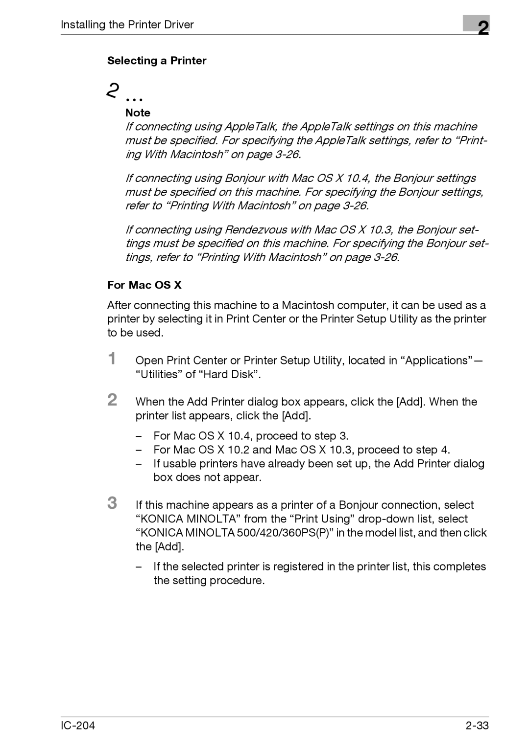 Konica Minolta IC-204 manual Selecting a Printer 