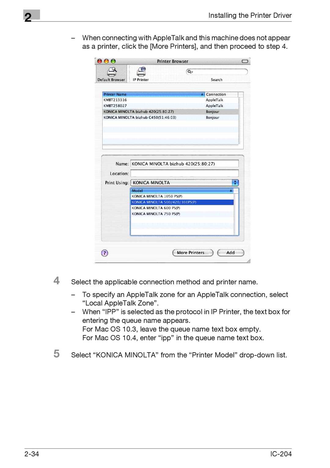 Konica Minolta IC-204 manual Installing the Printer Driver 