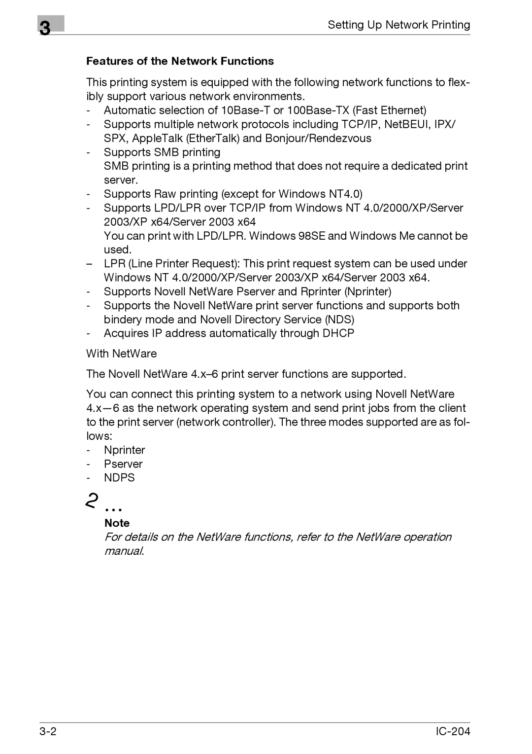 Konica Minolta IC-204 manual Features of the Network Functions, Ndps 