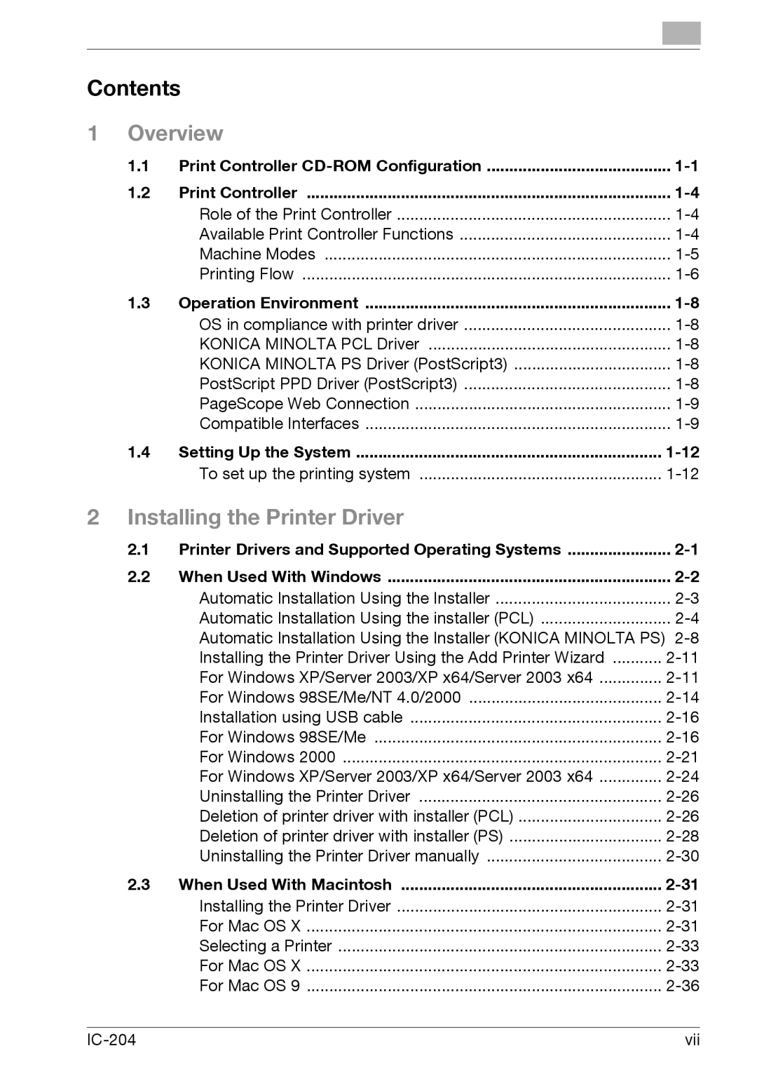 Konica Minolta IC-204 manual Contents, Setting Up the System, When Used With Macintosh 