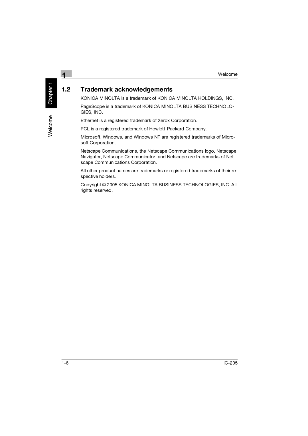 Konica Minolta IC-205 manual Trademark acknowledgements 