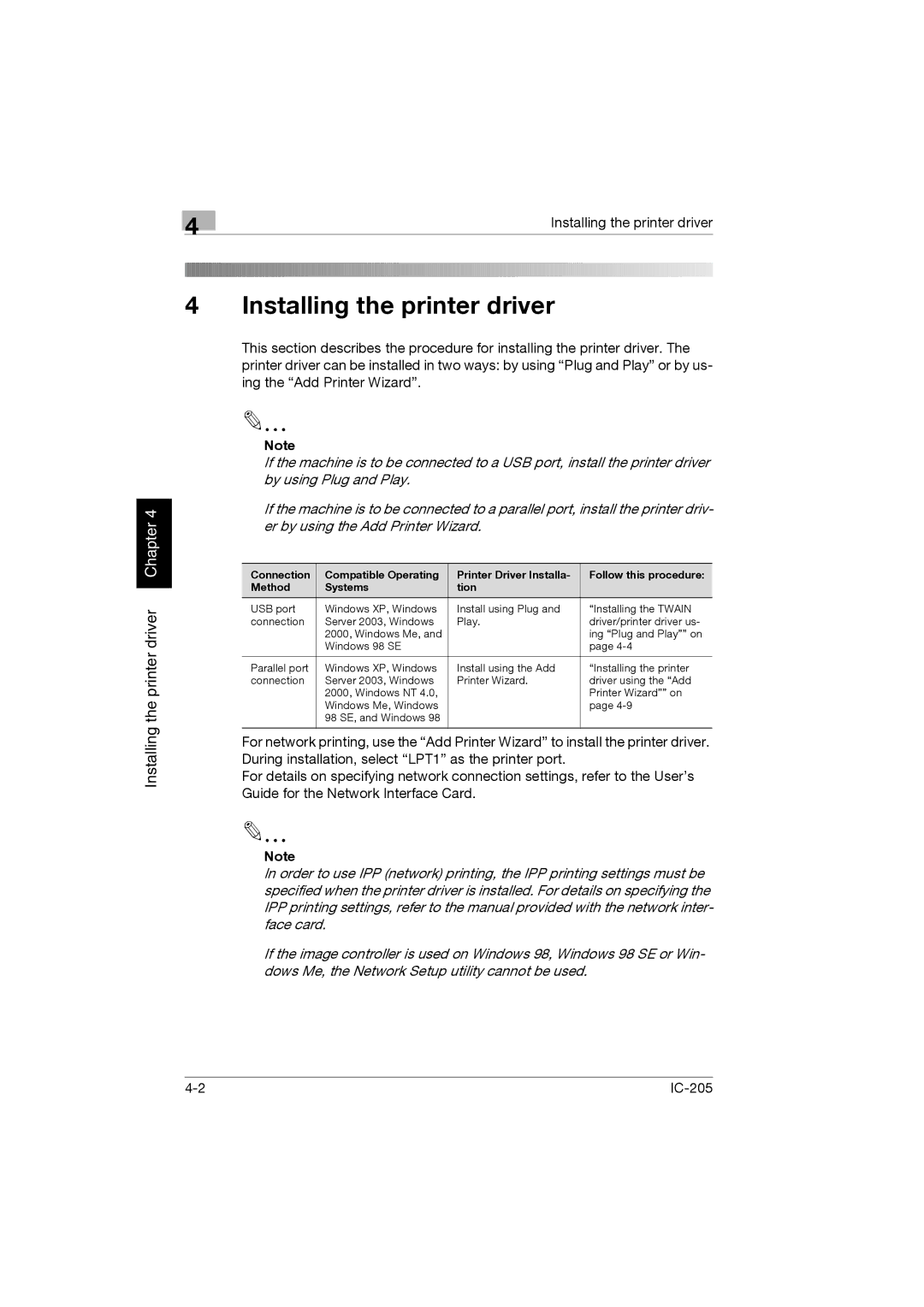 Konica Minolta IC-205 manual Installing the printer driver 