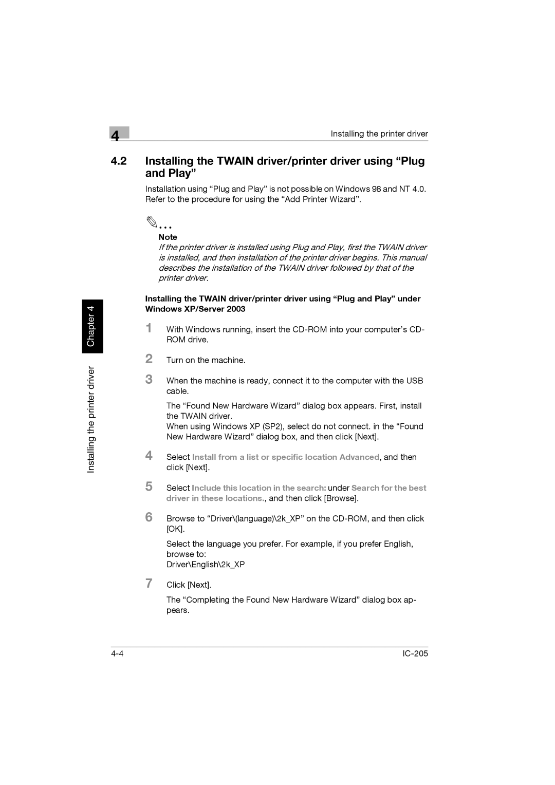 Konica Minolta IC-205 manual Installing the printer driver 