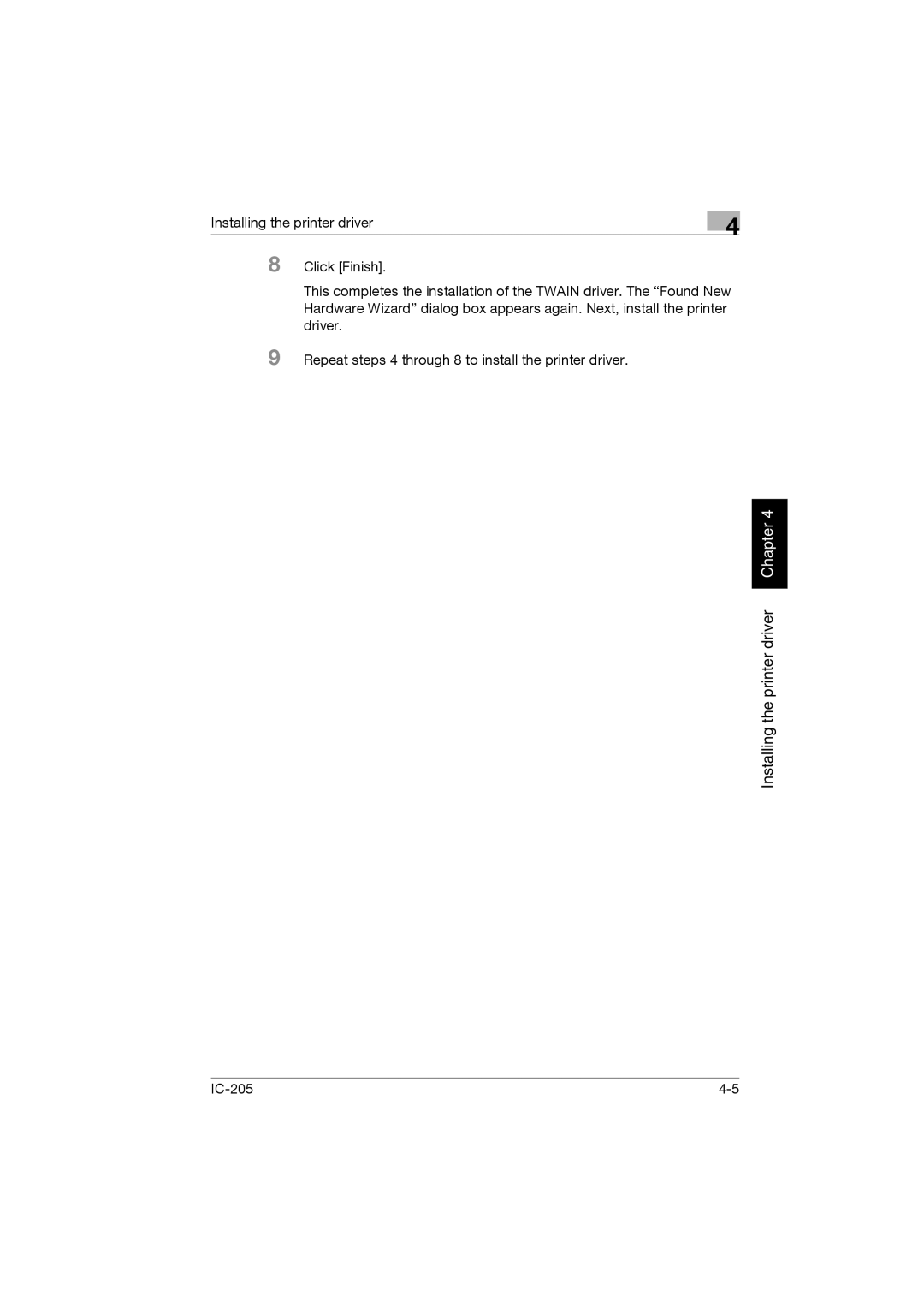 Konica Minolta IC-205 manual Installing the printer driver Chapter 