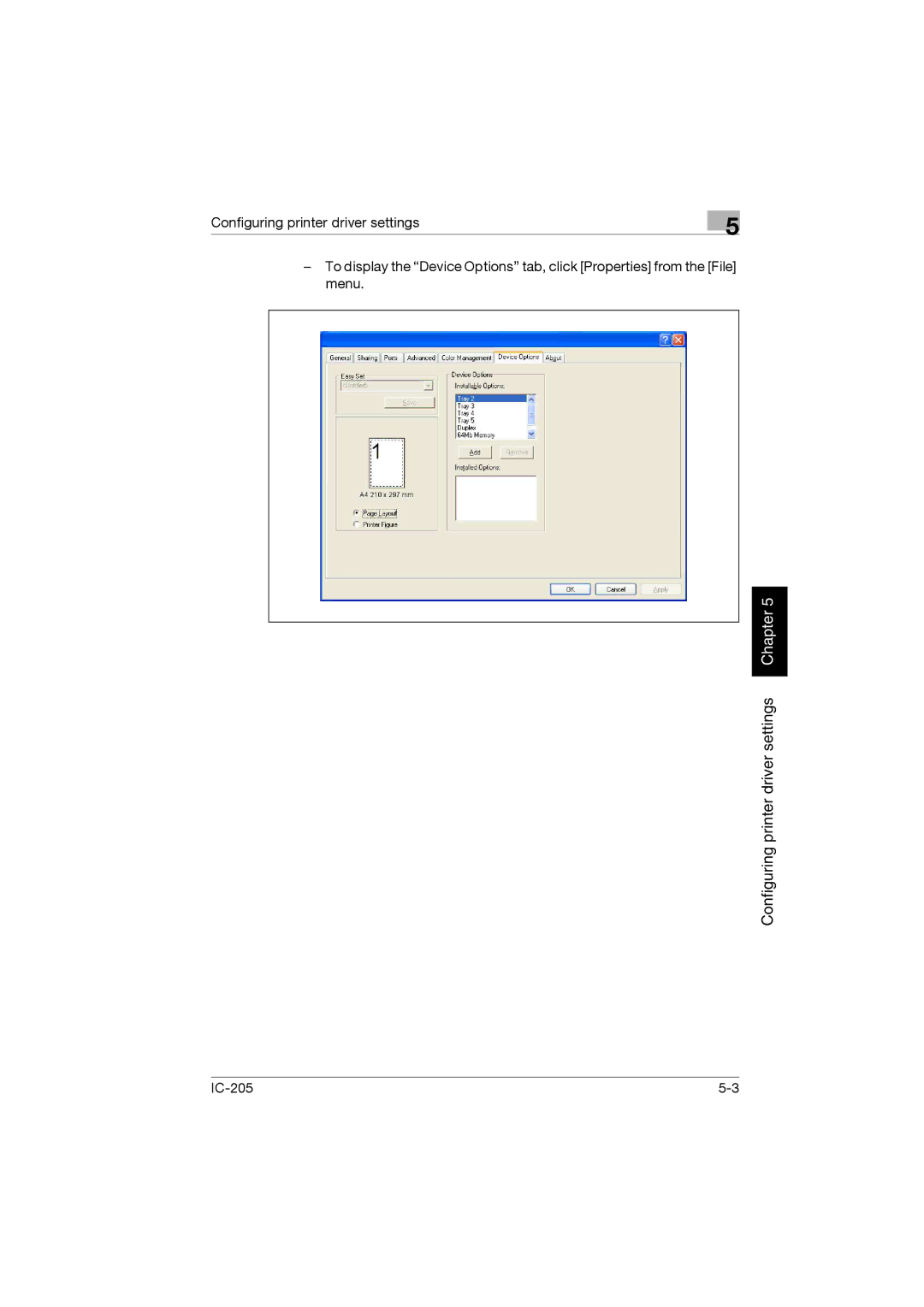 Konica Minolta IC-205 manual Configuring printer driver settings Chapter 