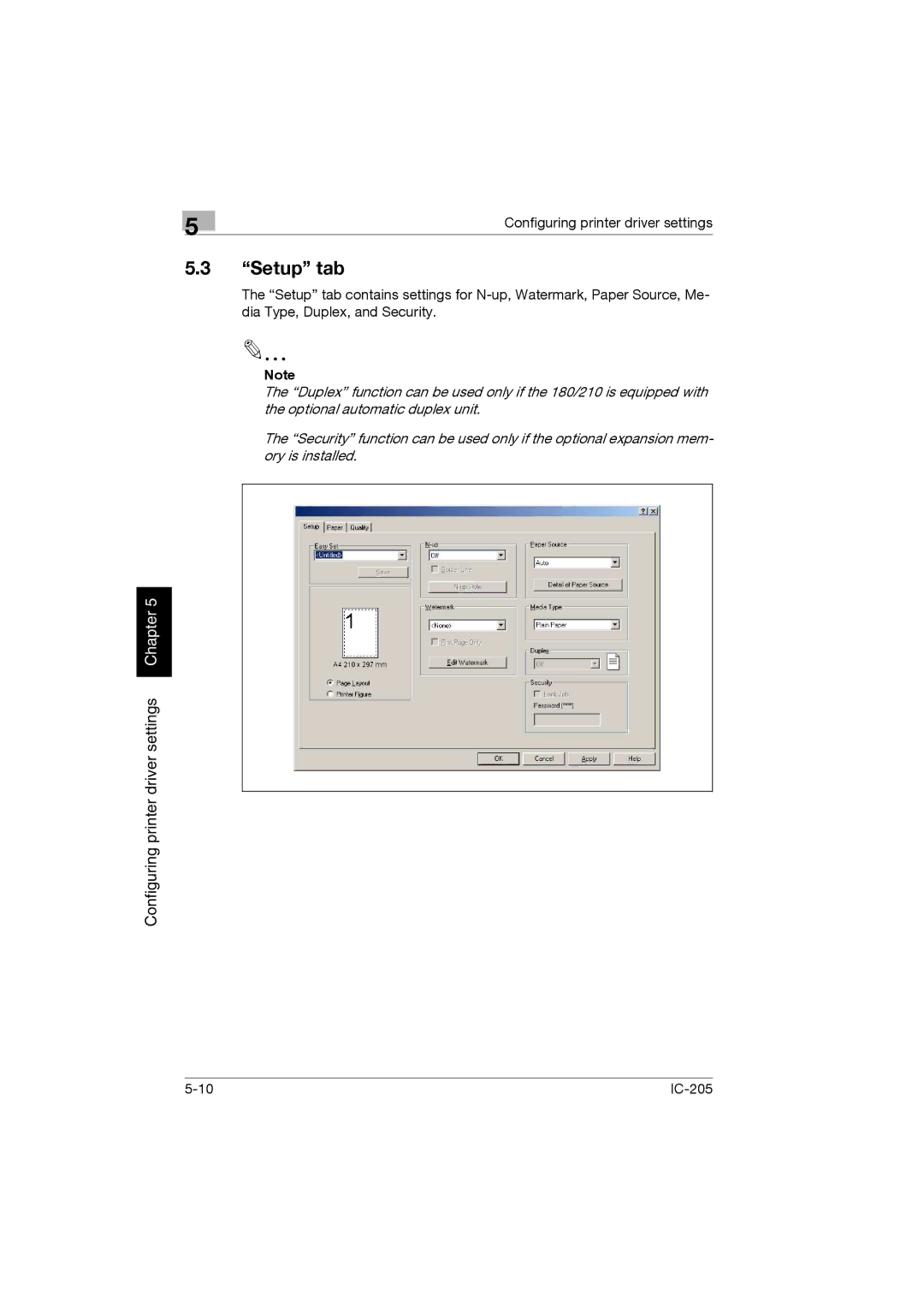 Konica Minolta IC-205 manual Setup tab 