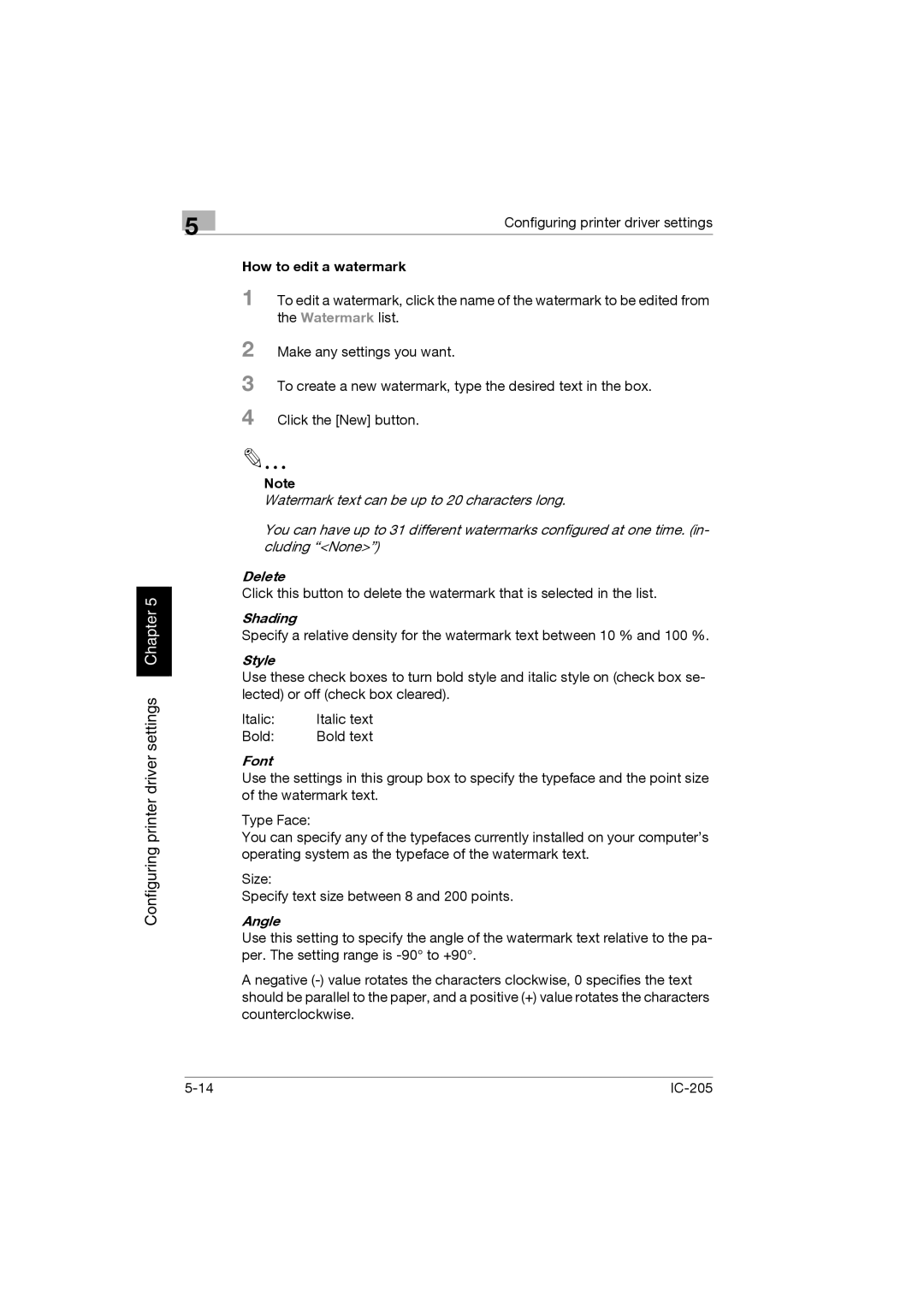 Konica Minolta IC-205 manual How to edit a watermark, Style 