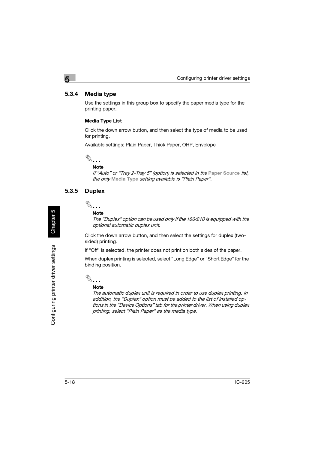 Konica Minolta IC-205 manual Media type, Duplex, Media Type List 